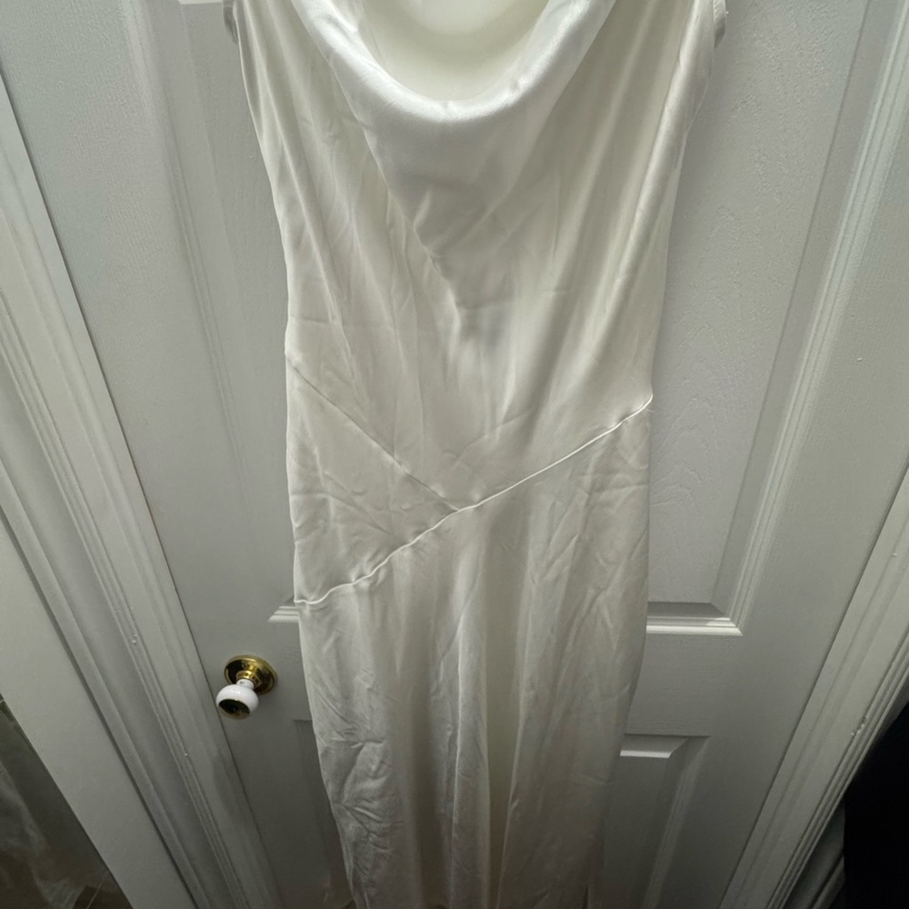 BHLDN Ivory Satin Cowl Neck Dress